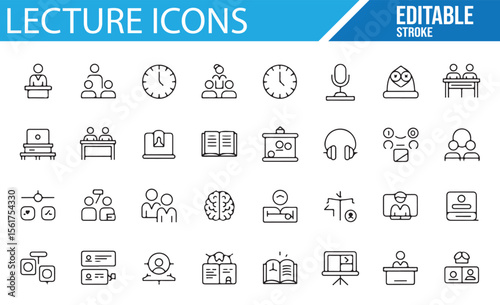 Editable vector icons for teaching, learning, and communication in education.
