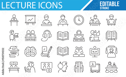 Modern and clean lecture icons for classrooms, webinars, and study sessions.