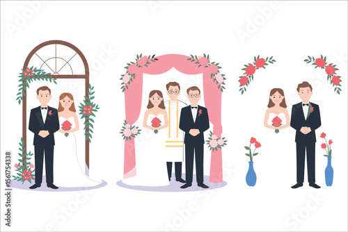 Romantic Wedding Couple Illustration – Bride and Groom in Elegant Poses