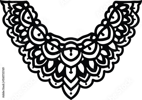 ornamental lace neckline design in black decorative line art

