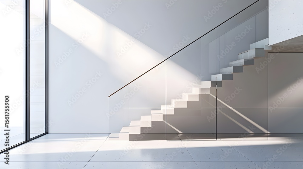 Fototapeta premium Sophisticated Steel and Glass Spiral Staircase in Minimalist Home Interior