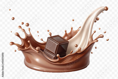 realistic 3d smooth liquid chocolate and milk splashes in different style isolated on transparent background	

