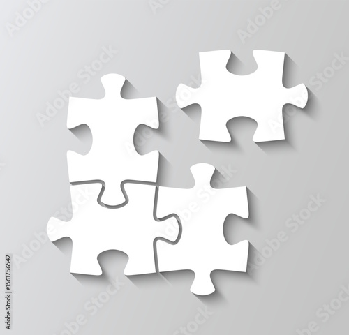 Puzzle layout of thinking mosaic game. Jigsaw game grid with 4 pieces. White modern background. Laser cut template with separate details. Infographic diagram. Vector illustration.