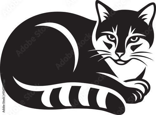 Relaxing cat silhouette in black and white, Calm feline artwork for pet lovers