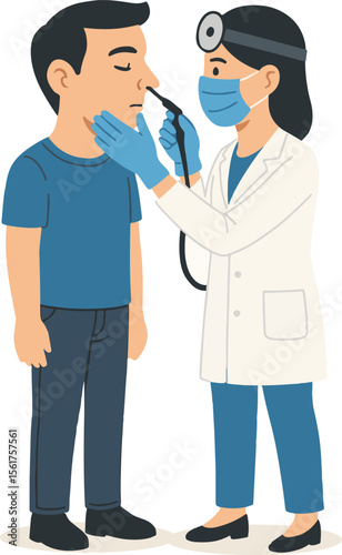 Nose Examination by Doctor Vector Medical Consultation Scene