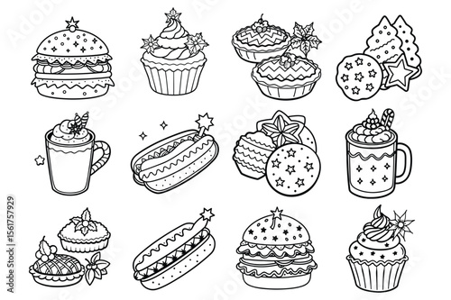 Hand drawn sketch collection of halloween food and treats on white background