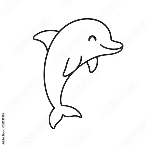 Cute cartoon dolphin leaping, perfect for children's books or educational materials.