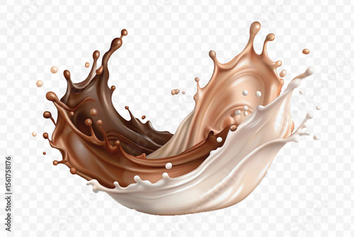 realistic 3d smooth liquid chocolate and milk splashes in different style isolated on transparent background	
