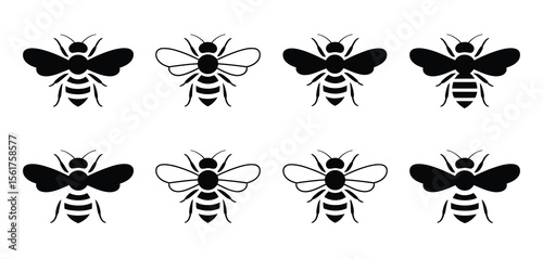 Set of Simple Black and White Bee Icons