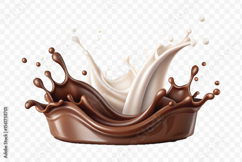 realistic 3d smooth liquid chocolate and milk splashes in different style isolated on transparent background	
