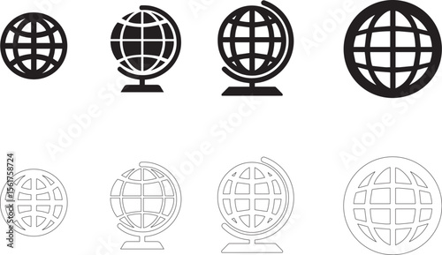 Globe World Vector Icon Set – Education & Geography Symbols