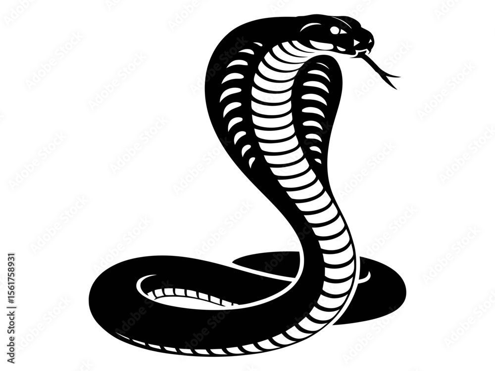 Fototapeta premium Black snake silhouette vector illustration king cobra reptile serpent design art