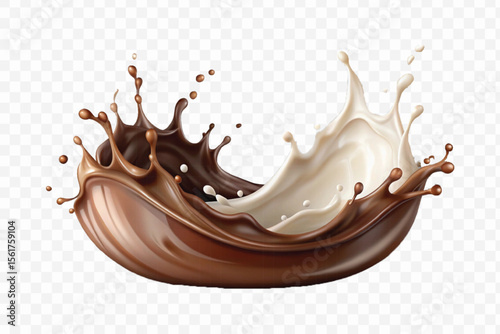 realistic 3d smooth liquid chocolate and milk splashes in different style isolated on transparent background	
