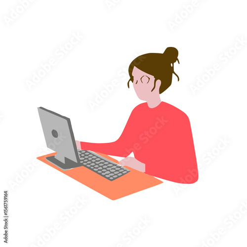 Freelancer home office job  using laptop illustration.