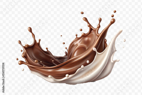 realistic 3d smooth liquid chocolate and milk splashes in different style isolated on transparent background	
