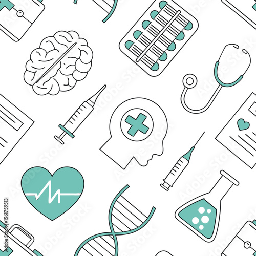 Medical icons seamless pattern healthcare line art design