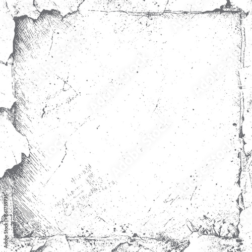 Grunge square border texture vector with scratches. Distressed vintage frame design featuring worn edges and rough overlay for retro background art.
