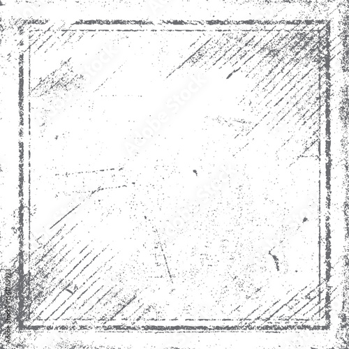Distressed square grunge frame texture vector. Rough vintage border with scratch marks and worn edges for retro photo background overlay design.
