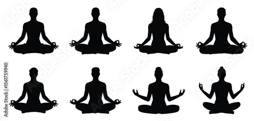 Yoga Meditation Silhouettes Variety of People