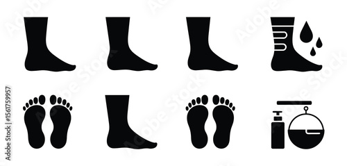 Set of Black and White Foot Icons and Accessories