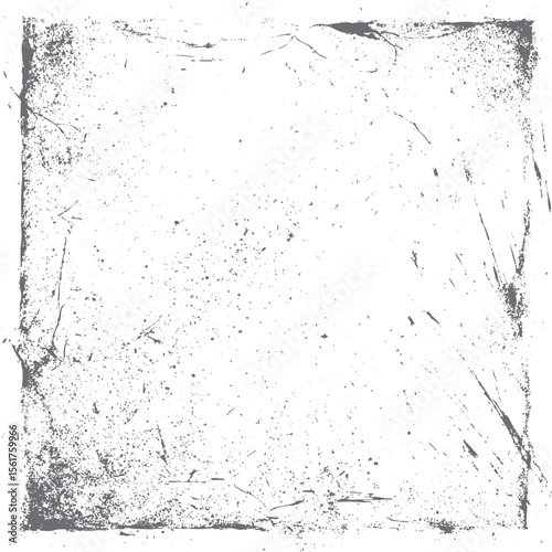 Grunge square border texture vector with scratches. Distressed vintage frame design featuring worn edges and rough overlay for retro background art.
