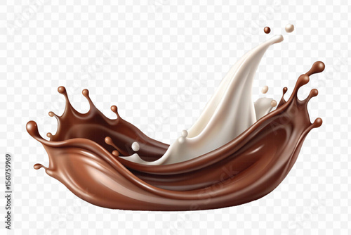 realistic 3d smooth liquid chocolate and milk splashes in different style isolated on transparent background	
