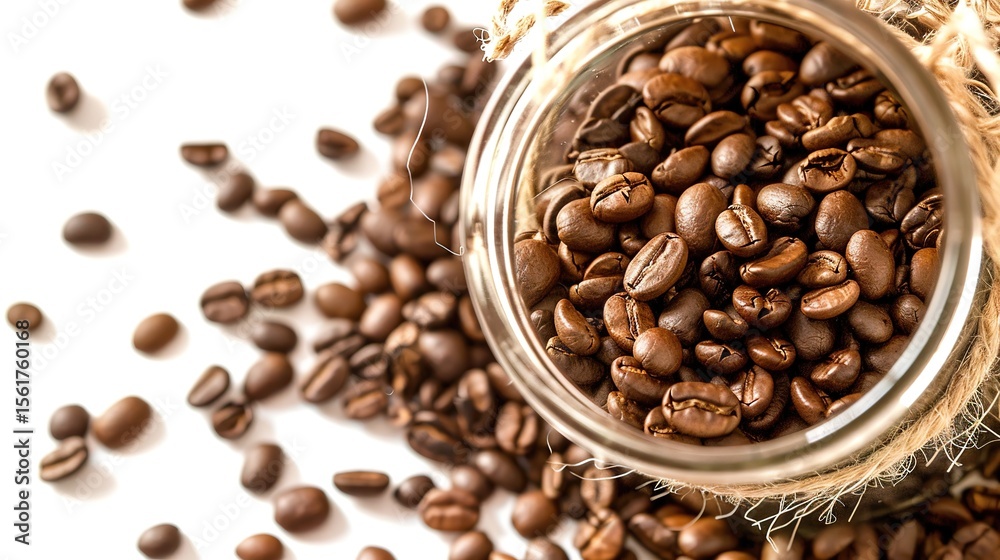 Fototapeta premium Arabica Elegance: Artistic White Background Coffee Bean Images – Glossy Roast Gradients, Textured Bean Creases, Aromatic Steam Hints, and Precision-Arranged Coffee Bean Patterns in High-Contrast Photo