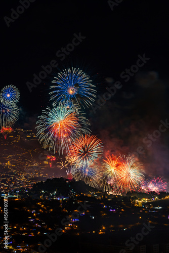 Fireworks looking down into Funchal Maderia at midnight on New Year's Day