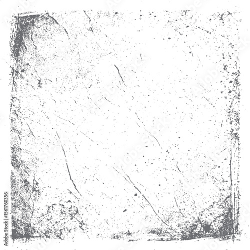 Heavy grunge square frame texture vector design. Distressed black border with rough scratches and worn edges for retro photo background overlay.
