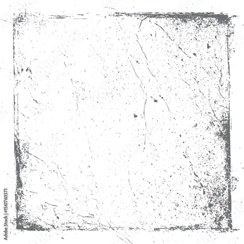 Heavy grunge square frame texture vector design. Distressed black border with rough scratches and worn edges for retro photo background overlay.
