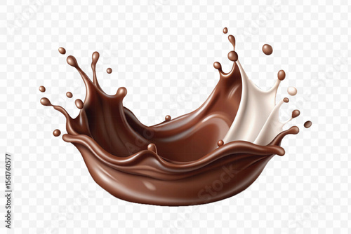 realistic 3d smooth liquid chocolate and milk splashes in different style isolated on transparent background	
