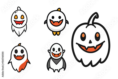 Charming hand drawn sketch of a cute pumpkin with a face on white background