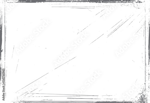 Vintage scratched border frame texture vector. Grunge distressed overlay with old photo edge lines for retro background and damaged design art.
