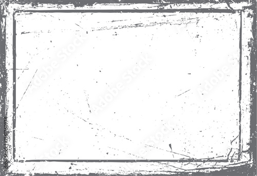 Distressed scratch frame texture vector layout. Vintage grunge border with worn photo edge effect for retro background and damaged surface art.
