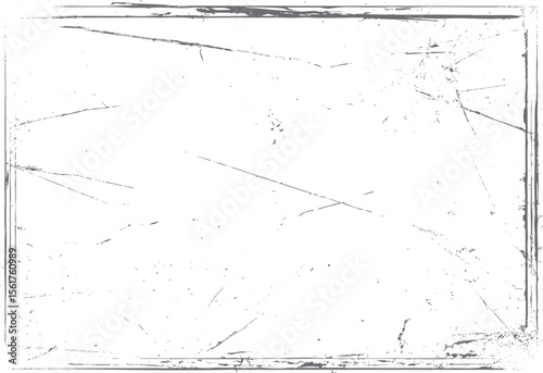 Distressed scratch frame texture vector layout. Vintage grunge border with worn photo edge effect for retro background and damaged surface art.
