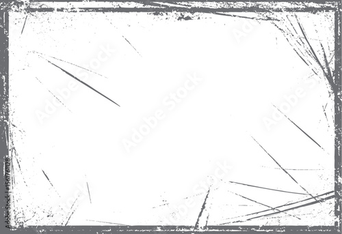 Distressed grunge frame texture vector design. Rough scratched border with vintage photo edge style for old film effect and retro background art.
