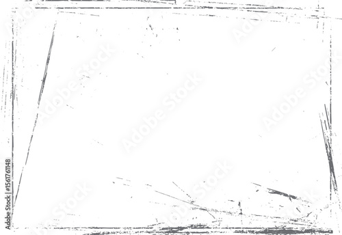 Distressed grunge frame texture vector design. Rough scratched border with vintage photo edge style for old film effect and retro background art.
