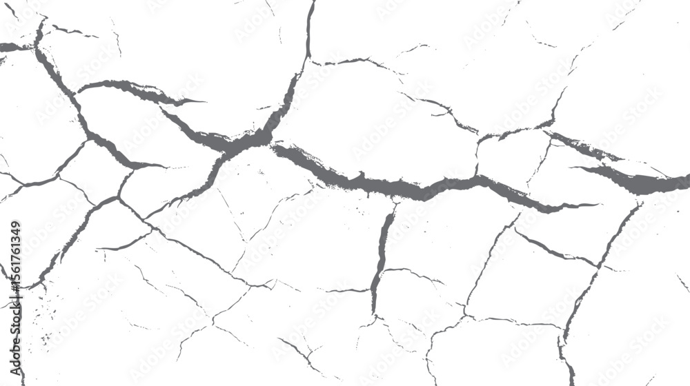 Obraz premium Vector cracked wall surface texture background. Distressed grunge concrete pattern with broken fracture lines for damaged abstract design art. 