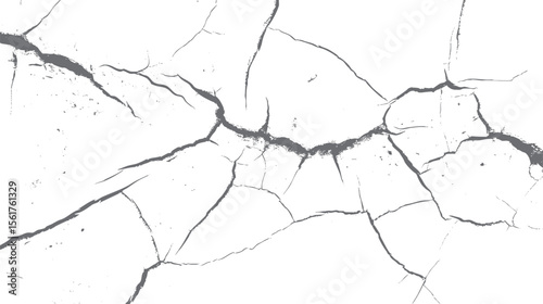 Vector cracked wall surface texture background. Distressed grunge concrete pattern with broken fracture lines for damaged abstract design art.
