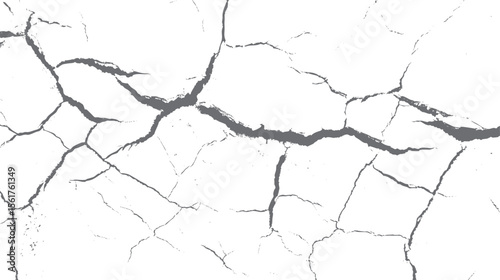 Vector cracked wall surface texture background. Distressed grunge concrete pattern with broken fracture lines for damaged abstract design art.
