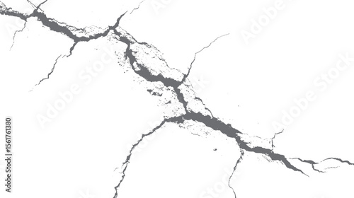 Vector cracked wall texture with diagonal fracture. Grunge concrete damage background element for distressed surface and broken pattern design.
