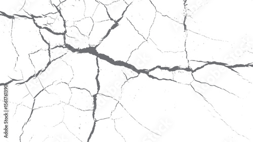Cracked grunge texture vector design element. Broken concrete surface with fracture lines and distressed damage effect on white background art.
