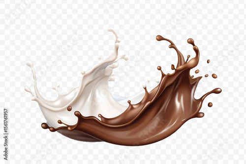 realistic 3d smooth liquid chocolate and milk splashes in different style isolated on transparent background	
