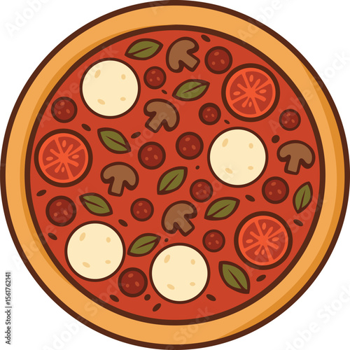 Vegetarian Pizza Vector Illustration with Toppings