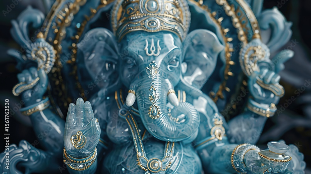 Fototapeta premium Intricate Blue Ganesh Sculpture with Ornate Details and Textures