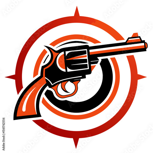 Vector image with a revolver and circular target.