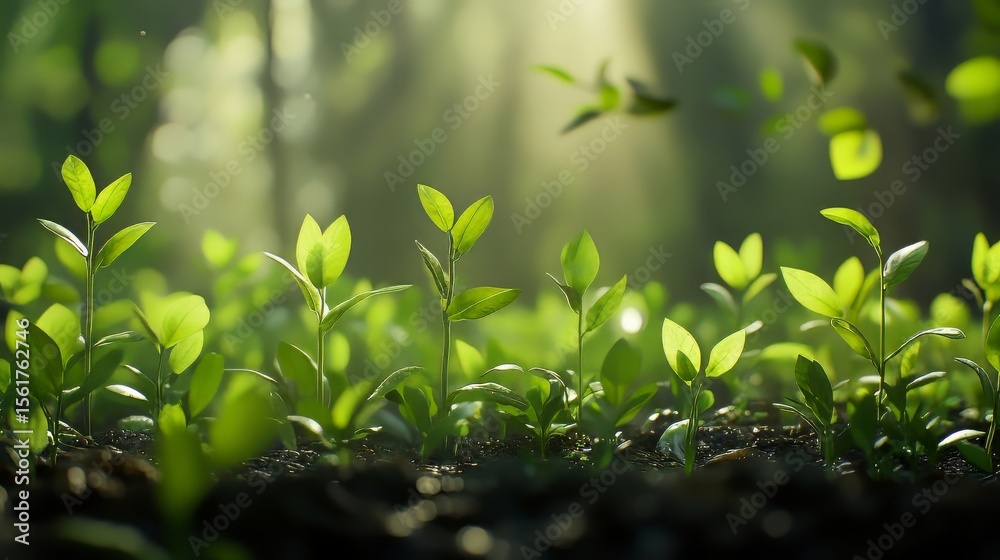 Spring forest where plants are growing and fresh foliage is emerging Spring forest where plants are growing and fresh foliage is emerging