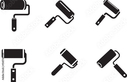 Paint Roller Icon Set Silhouette Vector Tool Collection