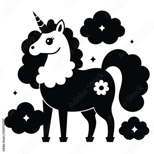 Stylized black and white illustration of a happy person with text elements