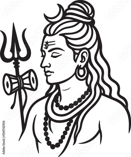 Lord Shiva Line Art Vector with Trishul and Damru